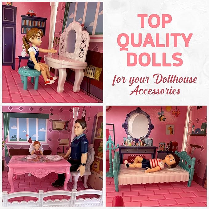 TOMLEON Family Dollhouse People - Doll House People Figures - 5 Poseable Action Figures Incl. Mom, Dad, Sister, Brother, Toddler - Small Dolls for Dollhouse - Dollhouse Dolls (Family)