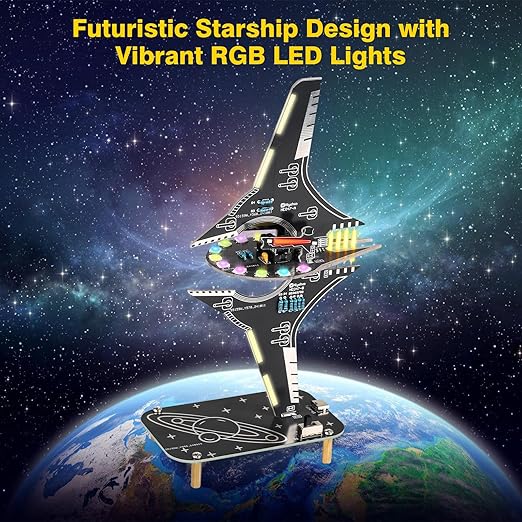 Starship Soldering Practice Kit, Sci-Fi Spaceship DIY LED Light Kit, Fun Electronics Learning Kit for School Projects & Cool Desk Decor Present for Teens & Adults