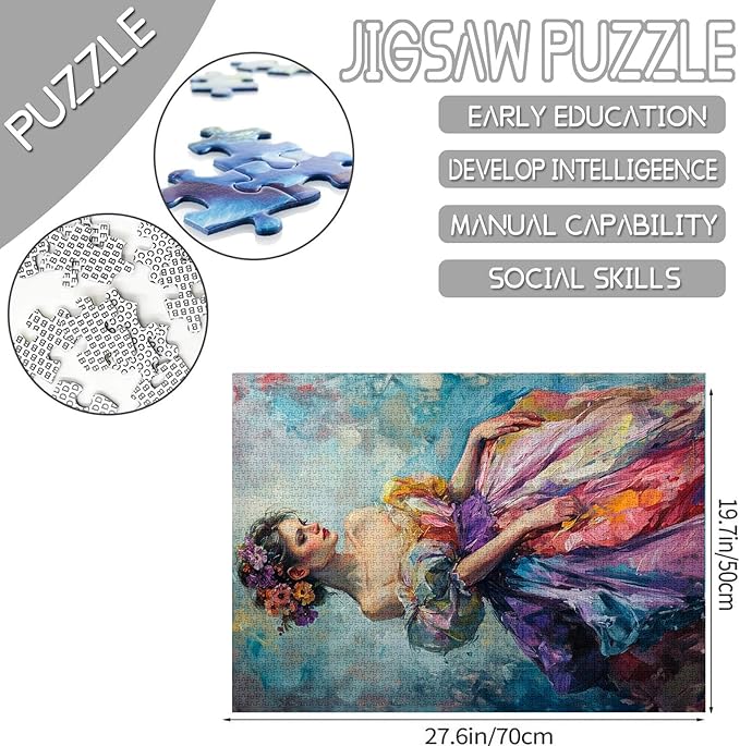 Noble Woman 1000 Piece Jigsaw Puzzles for Adults Court Style Royal Women Puzzle for Girls Gifts Classic Figure Challenging Puzzle Art Perfect for Game Pary Events