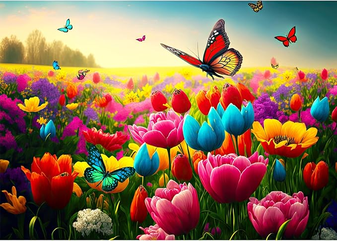 HUADADA Jigsaw Puzzles for Adults 1000 Piece Jigsaw Puzzles for Adults Challenging Game Butterfly Puzzle with Letters on Back（Butterfly and Flower）