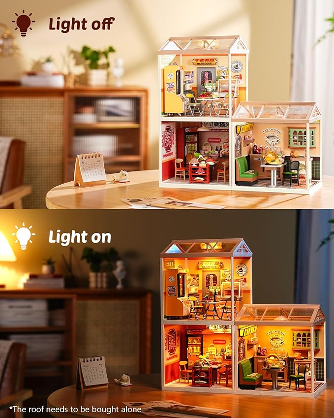 Rolife Super Creator Series, DIY Mini Panda Hot Pot Dollhouse House Kit, Bulid Scenary for Action Collectible Figures, Creative Gifts for Women Adults