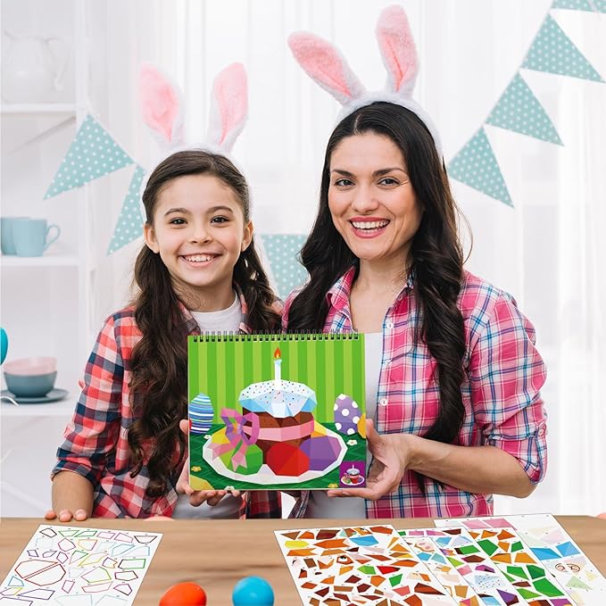 Omgouue 2PCS Easter Day Crafts for Kids Ages 4-8 Sticker Paint Books Includes Eggs Bunny Chick and More Designs Gift Party Create 20 Pictures Sticker Sheets are Separate