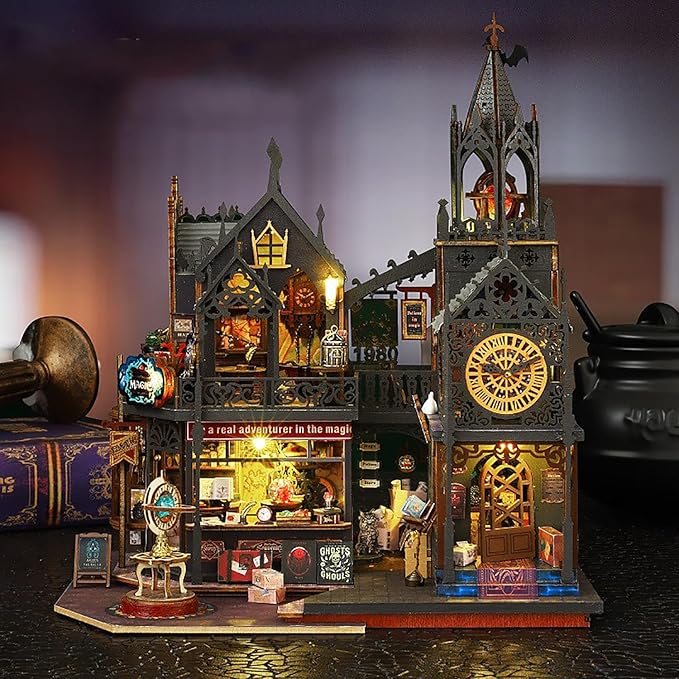 DIY Book Nook Kit - DIY Miniature Dolls House Kit with Furniture and LED Light, 3D Puzzle Wooden Art Bookends, Model Kits for Adults to Build (Holo Demon City)