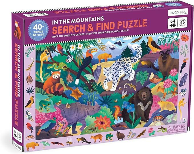 Mudpuppy in The Mountains — 64 Piece Search & Find Puzzle Jigsaw Puzzle Featuring Diverse Himalayan Mountain Animals and Over 40 Hidden Images to Find for Ages 4+