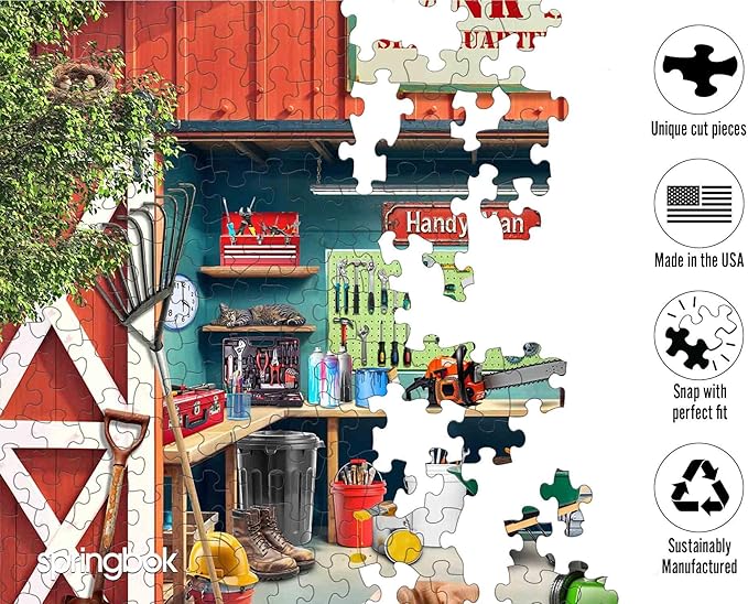 Springbok Shedquarters 1000 Piece Puzzle for Adults - Detailed Puzzle of a Handyman’s Workshop
