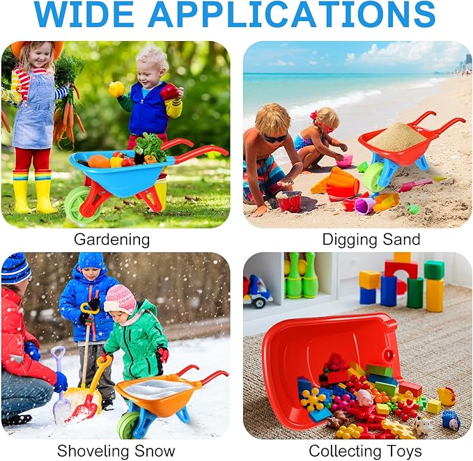 3 PCS Kids Wheelbarrow with 3 PCS Kids Toddlers Shovels for Gardening Digging, Small Plastic Wheelbarrow for Toddlers, Garden Cart on Wheels for Girls Boys Outdoor Digging Play Over Aged 3 Years Old