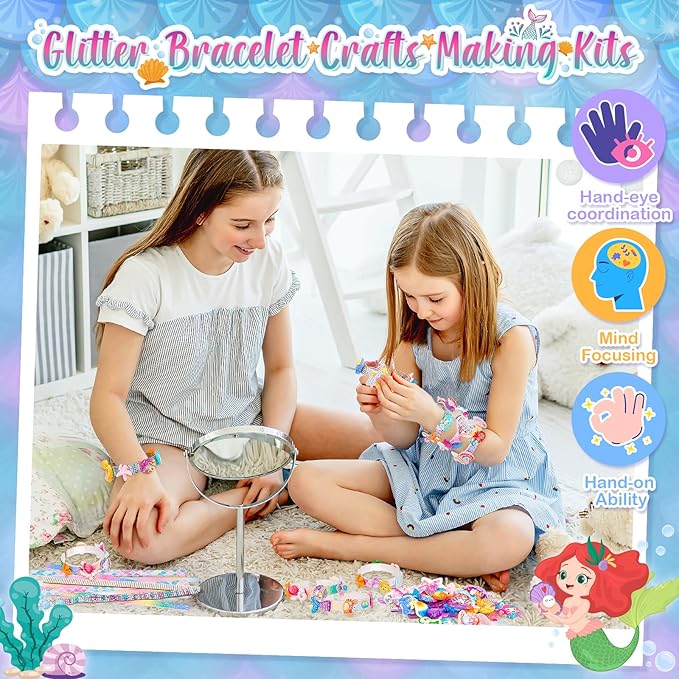 Eichhoo Friendship Bracelet Making Kit for Girls, 5-12 Year Old Girl Birthday Gifts, Arts and Crafts Kits for Kids, Girls Toys Age 5 6 7 8 9 10 Years Old, Kid Jewelry Making Kit with Charm (Mermaid)