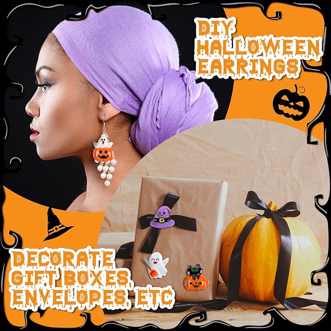 Liliful 60 Pcs Halloween Miniatures Garden Figurines Mini Resin Pumpkin Ghost Ornaments Mini Halloween Figures for DIY Garden Accessories Adornments Embellishment Decorations Party Supplies, 10 Styles