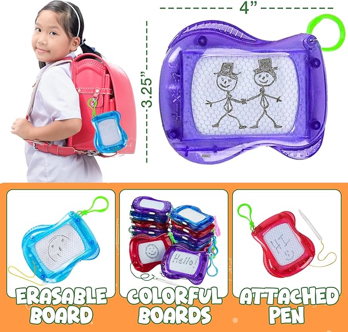 Bedwina Mini Magnetic Drawing Board for Kids - (Pack of 6) Backpack Keychain Clip Drawing Boards, Erasable Doodle Sketch Writing Pad Boys & Girls, Birthday Kids Party Favors