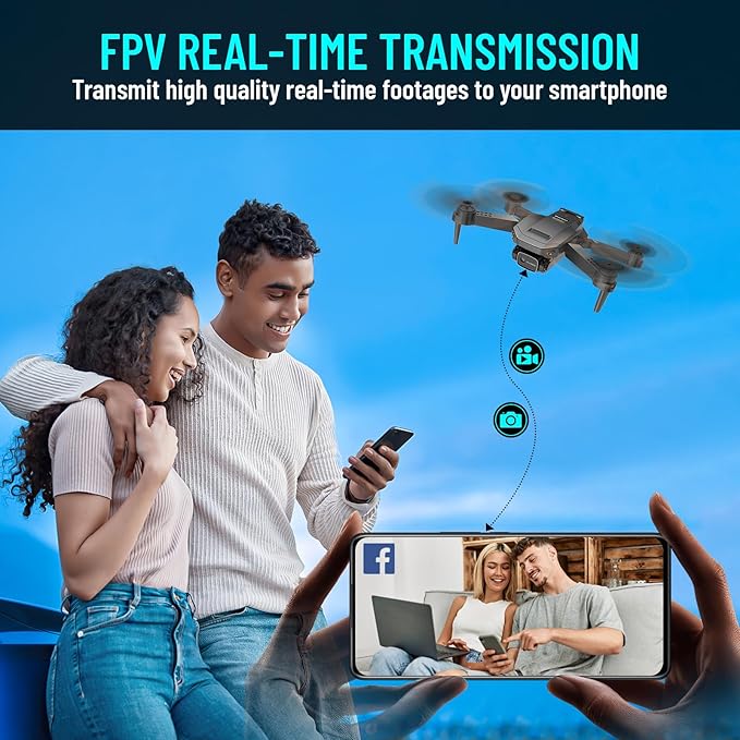 Drone with Camera for Adults Kids, 1080P HD FPV Foldable RC Quadcopter with Upgrade Altitude Hold, One-Key Take Off/Landing, Gesture Control, 90° Adjustable Lens, Headless Mode, 2 Batteries, Carrying Case, 3D Flip