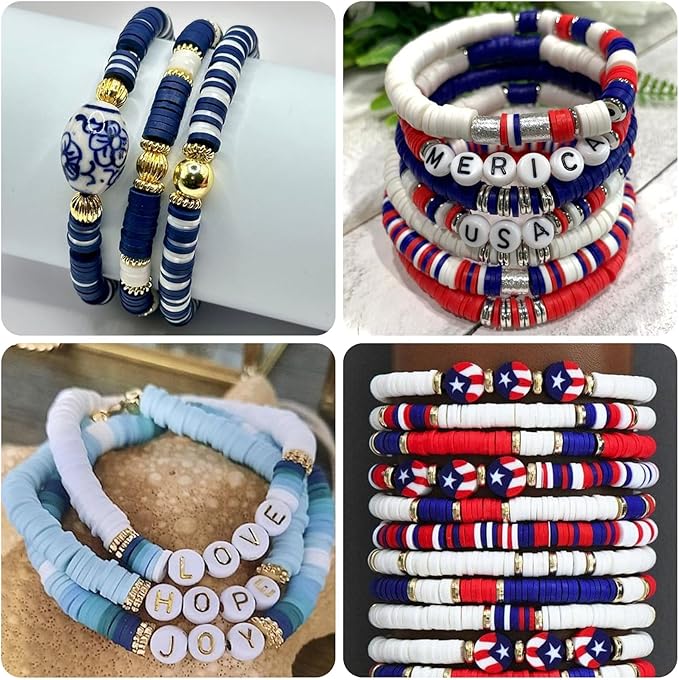 4000pcs Blue Clay Beads for Bracelets Making 6mm Heishi Beads Polymer Flat Round Disc Clay for Jewelry Making Blue Bead Crafts