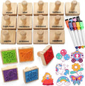 Coogam Wooden Animal Stamps Printing Toy Set, 20pcs Color Shape Stamping for DIY Scrapbook Arts Crafts Supplies Party Favor Toy Gift with Markers Suitable for 3 4 5 Year Old Kids