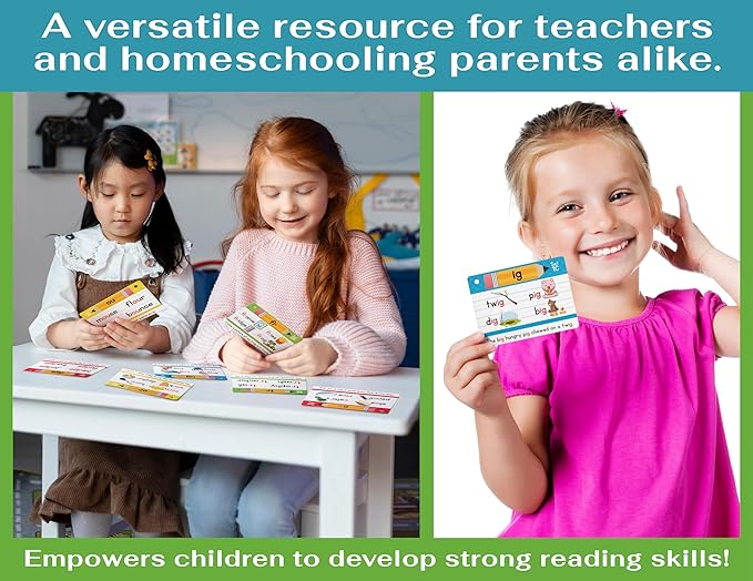 Phonics Flash Cards - Learn to Read in 20 Phonic Stages - Digraphs CVC Blends Long Vowel Sounds – Phonics Games for Kids Age 4-8 Kindergarten First Second Grade Home School Educational
