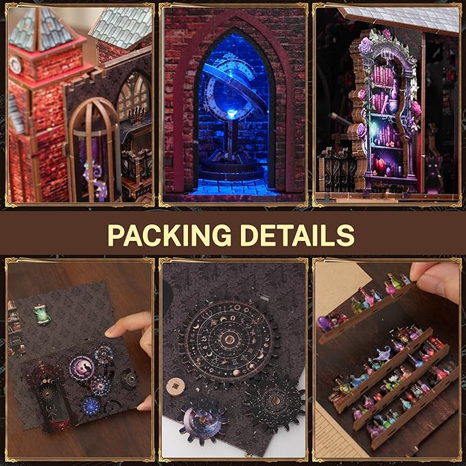 Book Nook Kit, DIY Miniature House Dollhouse Crafts Kit for Adults and Teens, Magic Castle 3D Wooden Puzzle Booknook Build Bookshelf Decor, Gifts for Family and Friends（Arcane Sprire）
