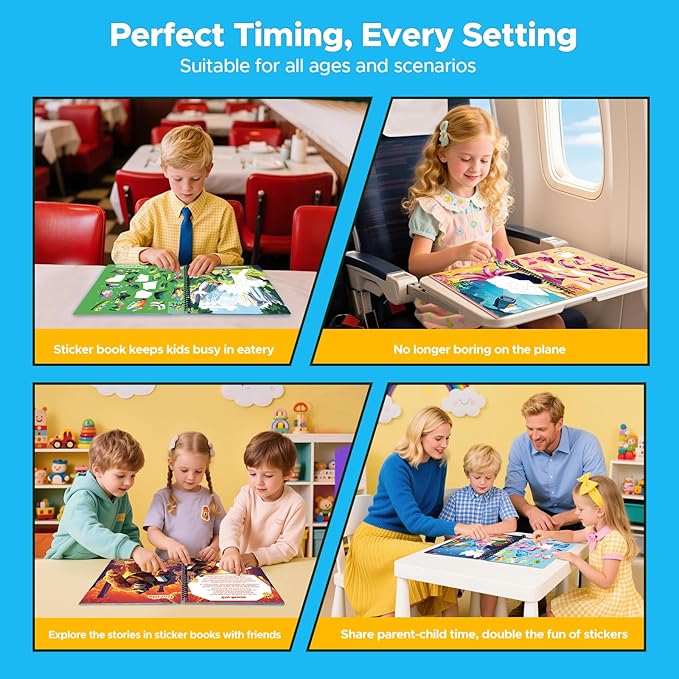 4PCS Paint by Number Sticker Book Travel Activities for Girls Boys Kids Ages 4-10 Road Trip & Airplane Quiet Time Toys, Birthday Present, Preschool Classroom Party Gifts