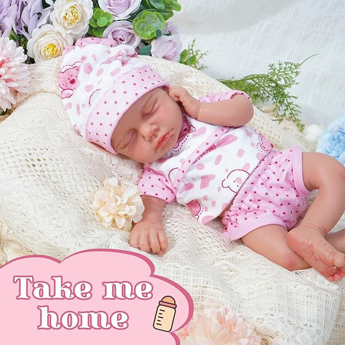 Reborn Baby Dolls Silicone Full Body 12in Weighted Real Life Closed-Eyes Girl Dolls Lifelike Newborn Baby Soft Body Flexible Limbs Not Vinyl
