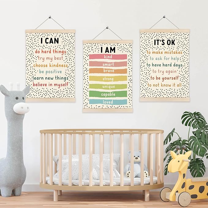 Koesus Inspirational Classroom Wall Art Poster Hanger Frame 12x16 Inch Set of 3, Motivational Canvas Pictures Prints Framed Wall Decor for Classroom Kids Room Playroom, Positive Affirmations for Kids