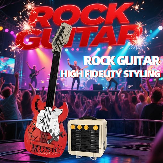 Rock Guitar Music Interactive Building Block Set,Creative Construction ModelToy with Bluetooth Function.Perfect Gift for All Music Lovers,Kidsand Adults.