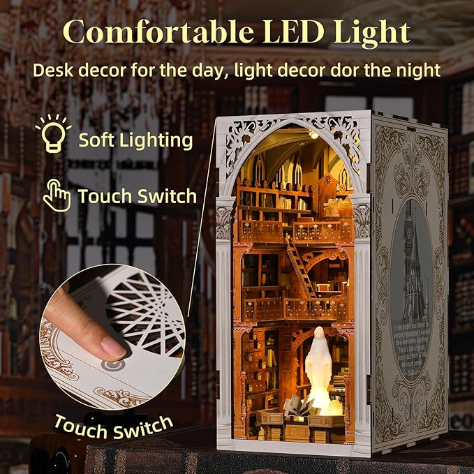 Book Nook Kit, DIY Miniature Dollhouse Booknook Kit with Led Light and Dust Cover (Public Library)