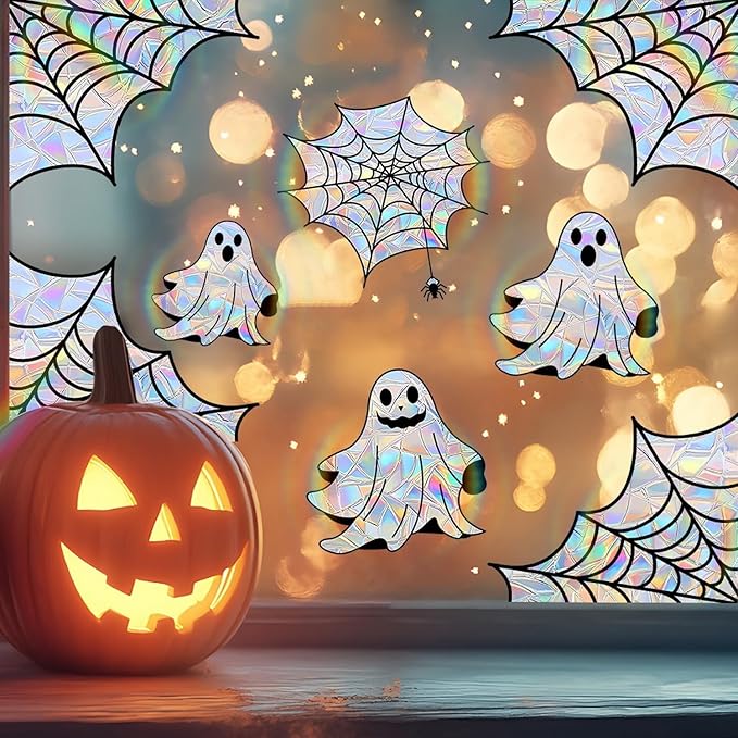 1 Sheet Halloween Window Clings Little Ghosts Static Window Decals Spooky Halloween Suncatcher Stickers Double Sided Windows Stickers for Home Holiday Party Store Glass Decoration