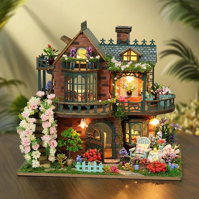 Miniature House Kit, Tiny House Kit with LED, DIY Mini House Building Kits for Adults to Building, Unique Gift for Birthday Christmas, Fairy Garden