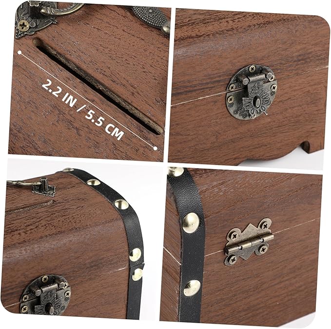 Toyvian Box Treasure Chest Money Safe for Cash Saving for Adults Wooden Treasure Vintage Wooden Trunk Piggy Bank Organizer with Lock Jewlery Kids Toys Craft Boy Miss Metal Wedding Necklace