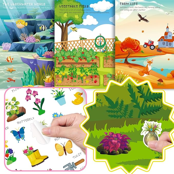 Sticker Book for Kids, 230+ Dinosaur & 250+ Plant Stickers & 16 Scenes, Reusable Activity Sheet, Seek and Find Sticker Coloring Pad, for Boys Girls Toddlers Ages 2-4 4-8 Years Old 3-5 6-7