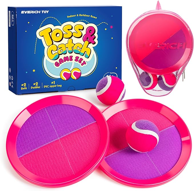 EVERICH Upgraded Toss and Catch Ball Game Set - Indoor and Outdoor Games for Kids 3-12, Beach Sand Pool Water Toy Includes 2 Paddles 2 Sticky Balls, Great Birthday Easter Gifts for Boys Girls