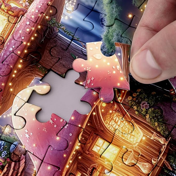 Mushroom Forest Fantasy Puzzle 1000 Pieces for Adults, Magic Fairy House Nature Jigsaw Puzzle, Plant Fungi Elf Puzzles