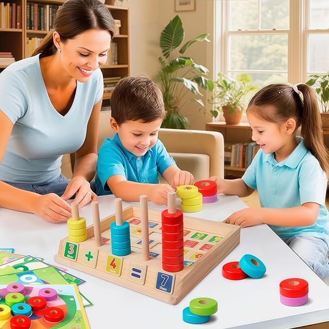 Lydaz Toddler Montessori Math Toys, Wooden Math Manipulatives with Counting Number Blocks, Preschool Kindergarten Learning Activities, Educational Math Toy for Kids 2-5, Sorting Stacking Puzzle Toy