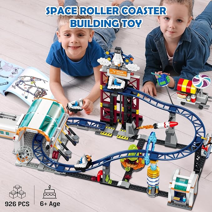 HOGOKIDS Space Roller Coaster Building Toy - 926PCS Coaster Building Set Features Lift Platform, Satellites, Rocket Buildable Space Rollercoaster Adventure Park for Adults Kids Girl Boy Ages 8+