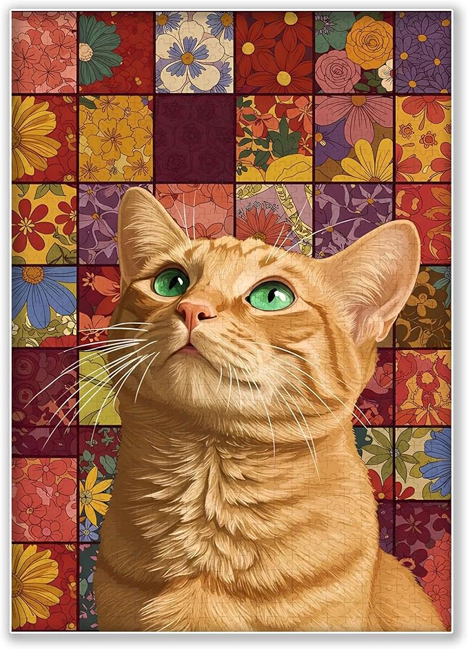 500-piece Orange Cat Thoughts-Flower Cube Adult Wooden Puzzle, Intellectual Challenge, Stress-Relieving Puzzle, Relaxing Family Activity, Decoration, Size: 20.5 x 15 in