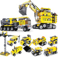 8 in 1 Excavator Toy Building Blocks Kit with Tower Crane, Tractor, Crawler Dozer, Box Dump Truck, Cross Country Vehicle, Command Car, Transport Vehicle – Construction Toys Set for Boys & Girls