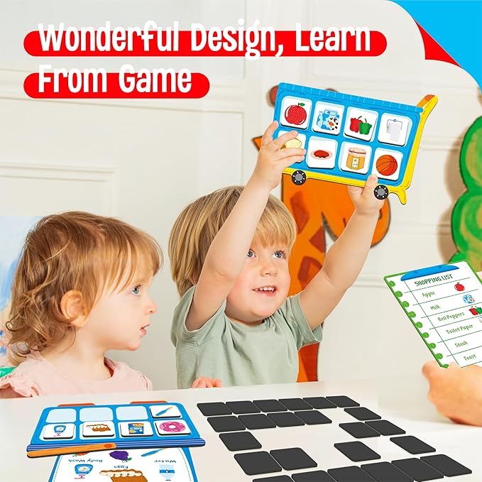 Magnetic Shopping List Game, Funny Groceries Matching Memory Game, Race to Collect Your Items Educational Toy for Boys & Girls at Home