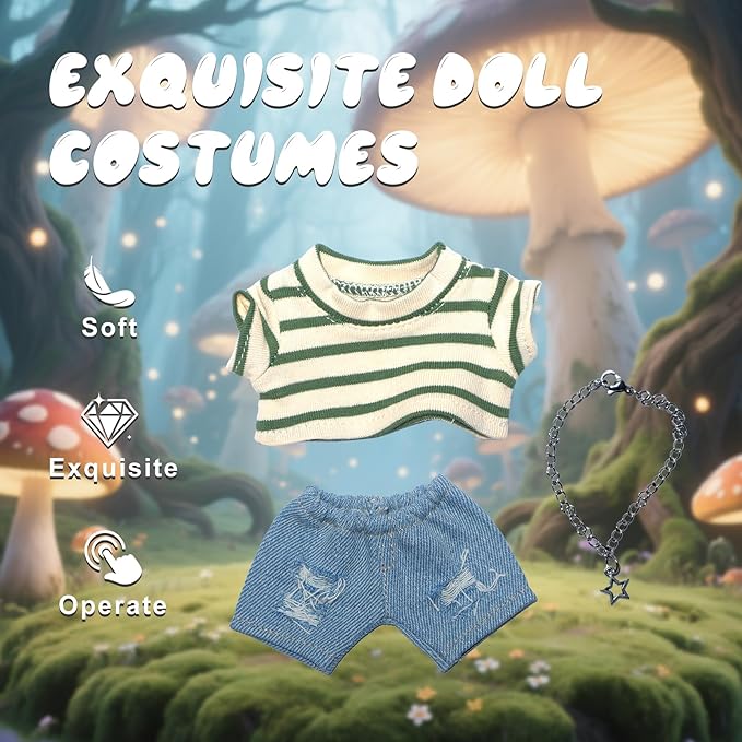 17cm Doll Clothes Jeans/Dress Accessories Premium Fashion Outfit Set for 17cm Dolls (NO Doll)(Colorful Shirt+Jeans/Dress)