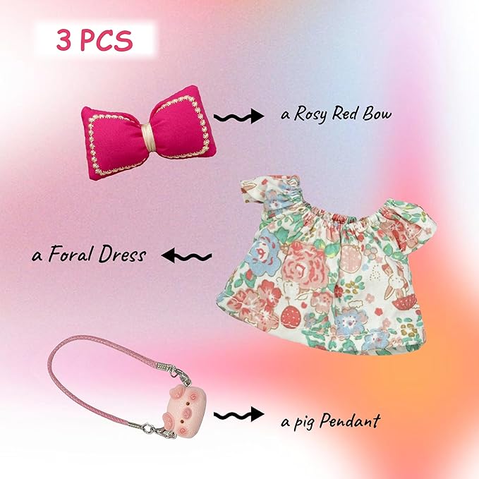 17cm Doll Clothes, Cute Dolls Outfits, 3 Piece Set Hair Clip Dress, Stylish Adorable Dolls Clothes Accessories (No Doll)