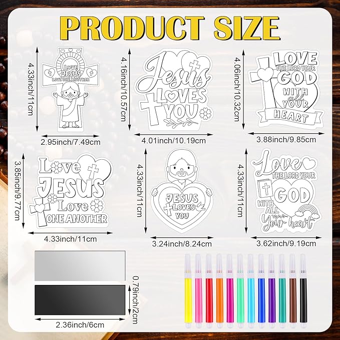 30 Sets Christian Crafts for Kids Religious Sunday School Craft Jesus Loves Me Color Your Own DIY Ornaments for Sunday Classroom Art Party Home Activities