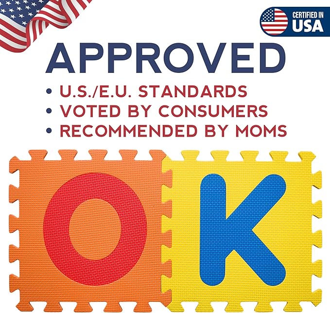 Foam ABC Play Mat - Interlocking Alphabet Floor Mat for Kids Baby Toddlers - Soft 26 Tiles for Exercise 12x12- Floor Coverage 26 Sq F