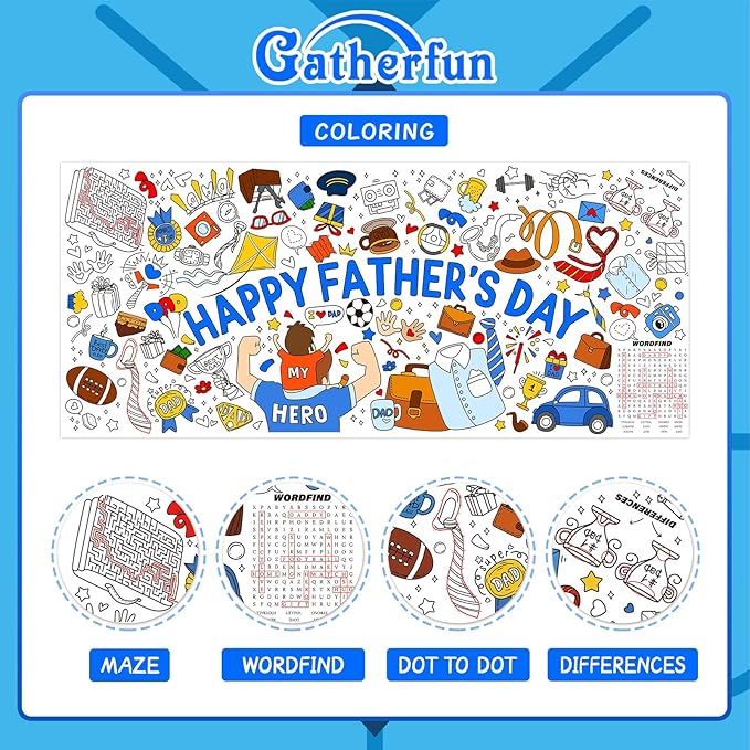 Gatherfun Father's Day Themed Activity Poster/Table Cover - 72" x 31.5" Wall Art for Classroom Wall, School Parties, Happy Father's Day Decorations