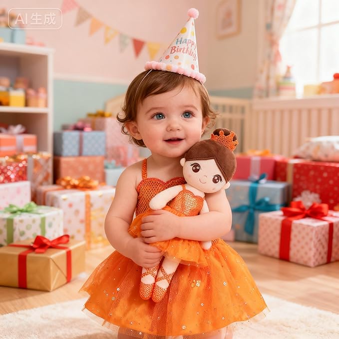 Gloveleya Baby Girl Gifts Dolls Soft Plush Toy Ballet Girl Doll Orange 14 Inches with Gift Box…