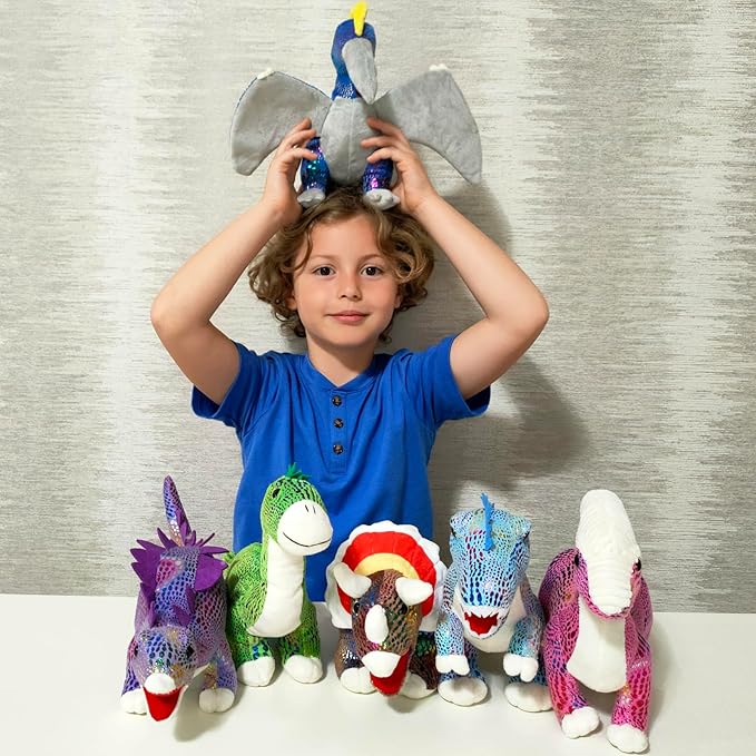 MaoGoLan 6 Pack Dinosaur Stuffed Animals Bulk 12in Dinosaur Plush Toy Collectible Dino Squad (T-Rex Velociraptor Stegosaurus Triceratops Pterodactyl), Kids Girls Boys Christmas