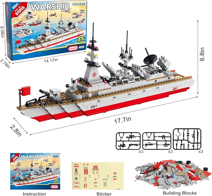 Sitodier STEM 811pcs Construction 25 in 1 Cruiser Ocean Ship Building Toy for 6+ Boys | 25 Models Engineering Building Bricks Kit for Ages 6-12