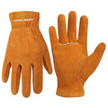 HANDLANDY Kids Genuine Leather Work Gloves for ages 3-11, Children Gardening Gloves for Boys, Girls (Large (for age 8-11), Orange)