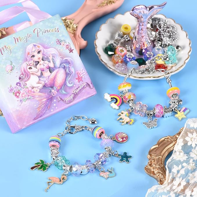 Charm Bracelet Making Kit & Unicorn/Mermaid Girl Toy- ideal Crafts for Ages 8-12 Girls who Inspire Imagination and Create Magic with Art Set and Jewelry Making Kit