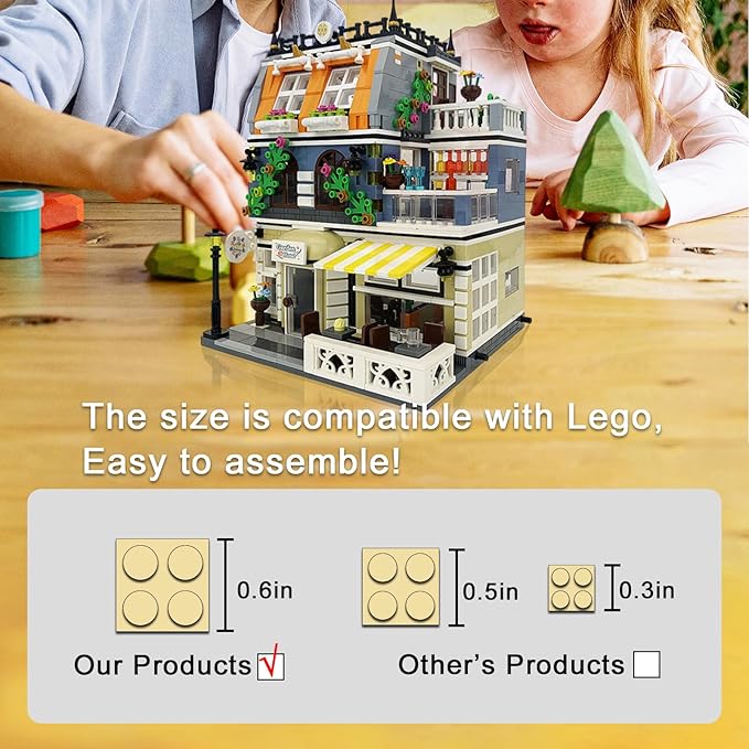 ENJBRICK Garden Hotel Assembly Square Building kit,Modular House Building Blocks Model Set for Teens and Adults.Collectible Display Toy Building Set 1284 PCS