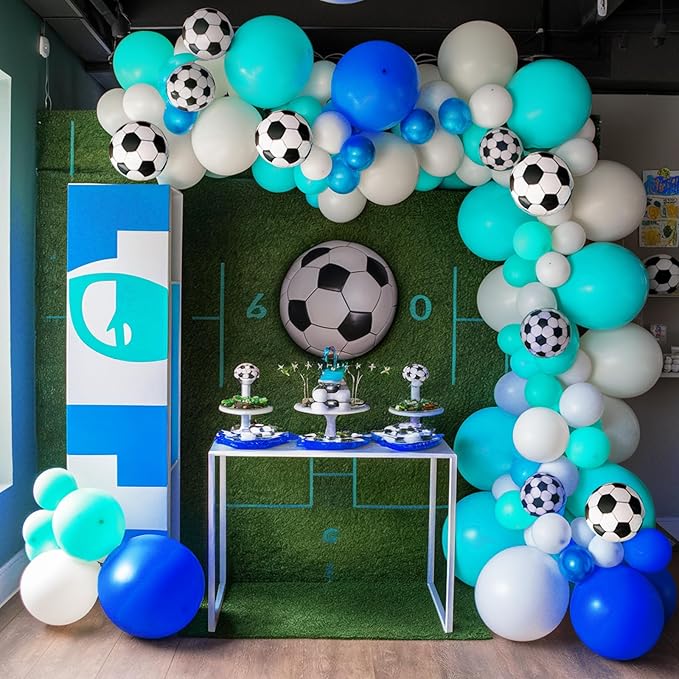 Soccer Ball Balloons, 12 inch Football Balloons Blue Teal Light Blue Soccer Birthday Latex Balloons for Boys Soccer Theme Birthday Party Supplies Children Football Party Decorations