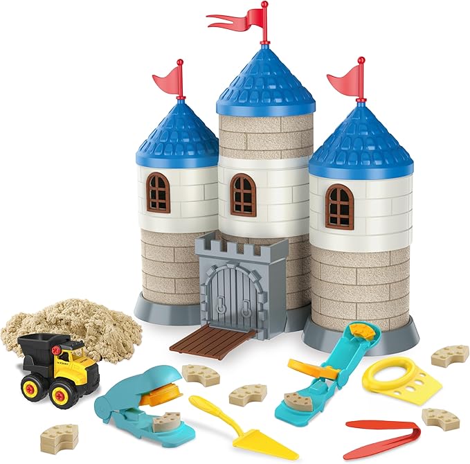 SIGHTEEDA Sand Play Kit for Kids 3-8 | 1.7 lbs Moldable Sensory Sand with Tools & Molds, Mess-Free Indoor Sandbox Toys, STEM Learning Activities Easy Clean Up