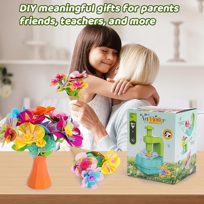 Flower Craft Kits for Kids - Arts and Crafts Activity Toys Set for Girls Ages 4-10, Birthday Gifts for 4 5 6 7 8 9 Year Old Girls, DIY Flower Making Kit for Kids, Creative Toys Gifts for Preschool