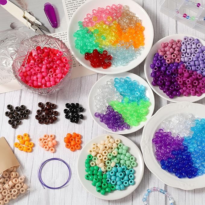21000 Pcs Pony Beads Bulk 6 x 9 mm Plastic Kandi Beads for Bracelet for Multicolor Craft Making Rainbow Necklace Jewelry Key Chain DIY Braids (72 Colors,Bright)