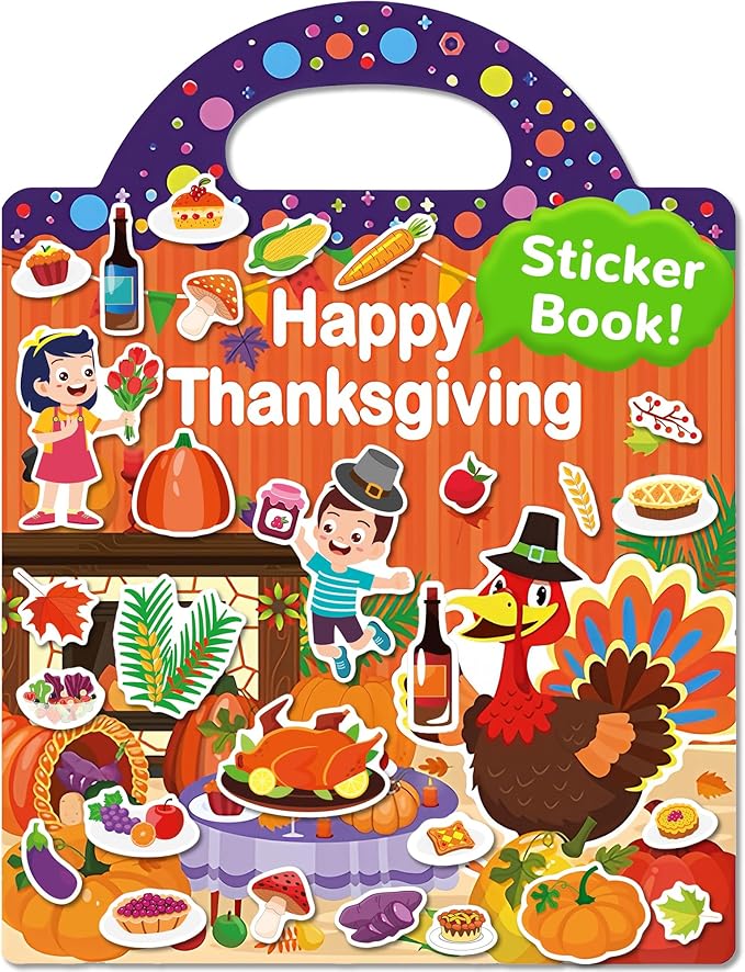 Thanksgiving Sticker Books for Kids, Thanksgiving Gifts Reusable Sticker Books for Toddlers 1-3, 2-4, Thanksgiving Travel Toys Acticities Crafts Birthday Gifts for Boys Girls Kids